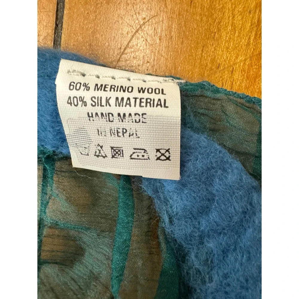 Handmade Merino‎ Wool Silk Scarf Wrap Shawl Teal Blue Nepal Fair Trade